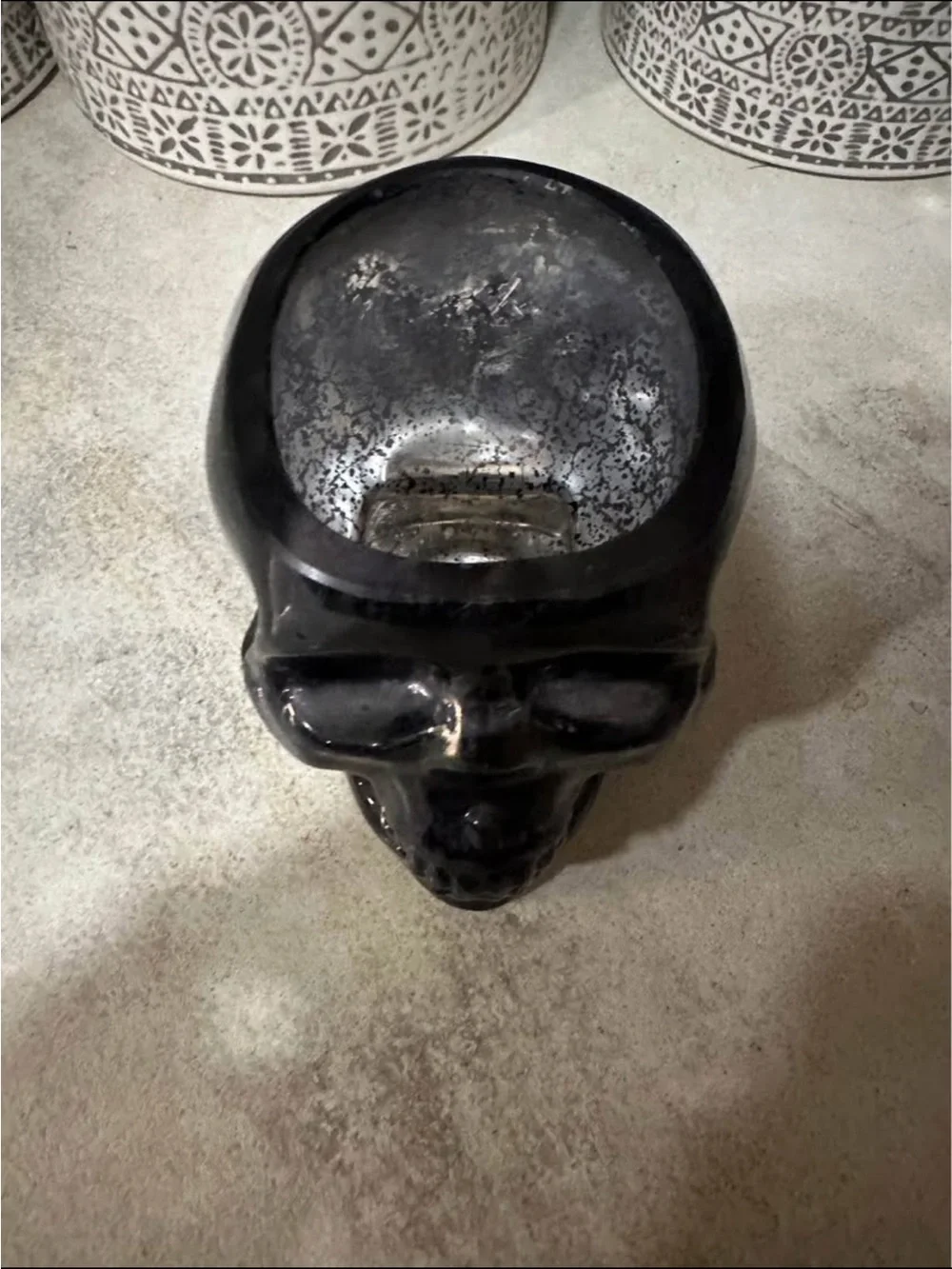 Black Ceramic Skull Candle Holder by Pier One